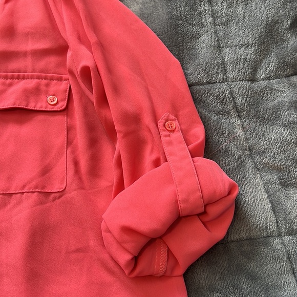 Coral Blouse with 3/4 Length Roll Up Sleeves - Picture 4 of 7